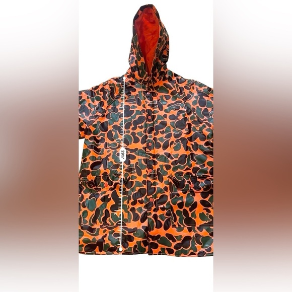 Vintage Maxam Men’s Vinyl Camo Hoodie Hunting Jacket Medium Orange - Picture 10 of 10